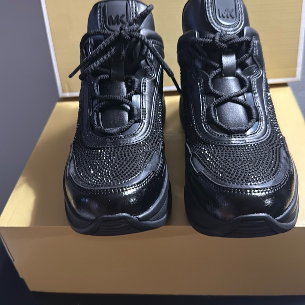 Michael Kors Olympia Trainer woman Black Rhinestone Lace-Up Sneakers
